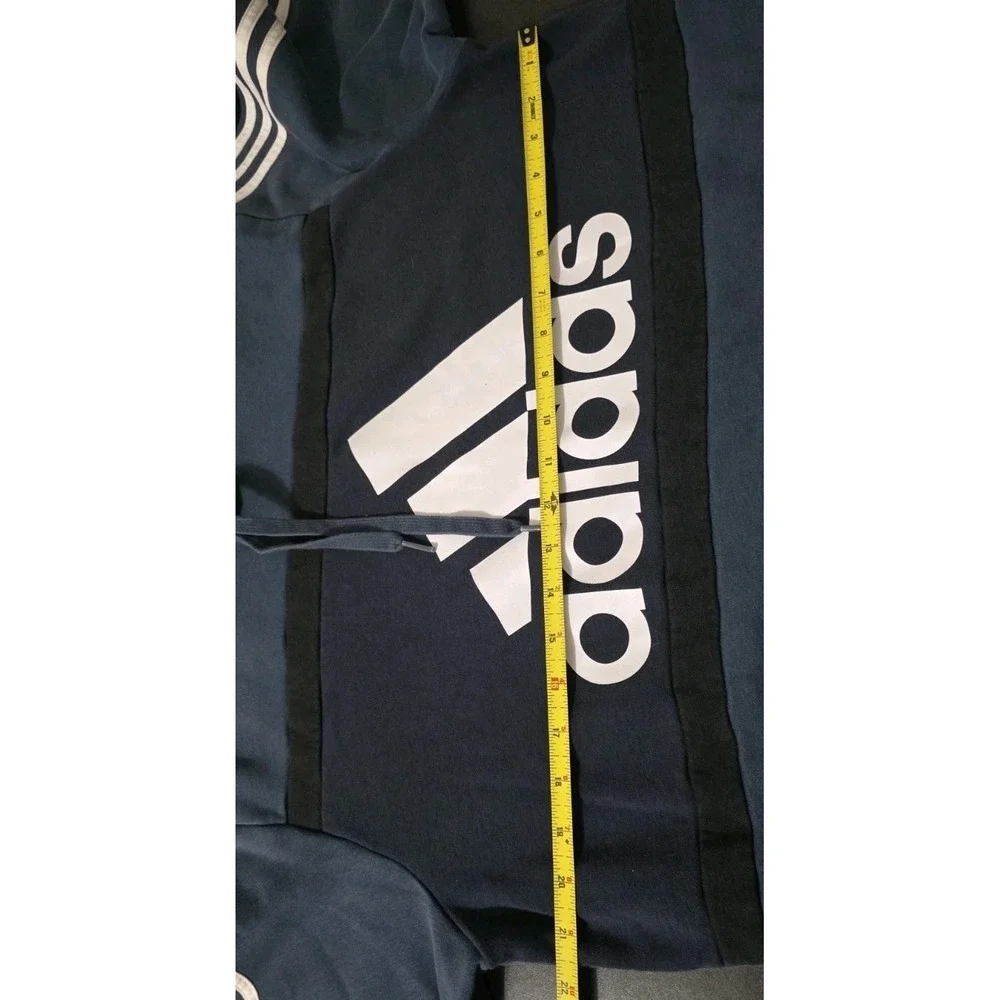 Adidas‎ Mens L Essentials CB Fleece Hoodie Pullover Sweatshirt Navy Blue Stripe